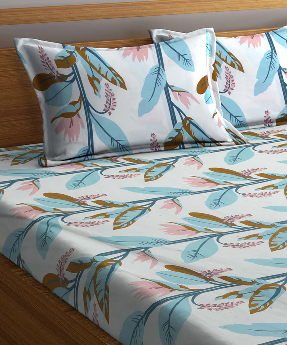 Whispering Leaves Flat Double Bedsheet with 2 Pillow Covers