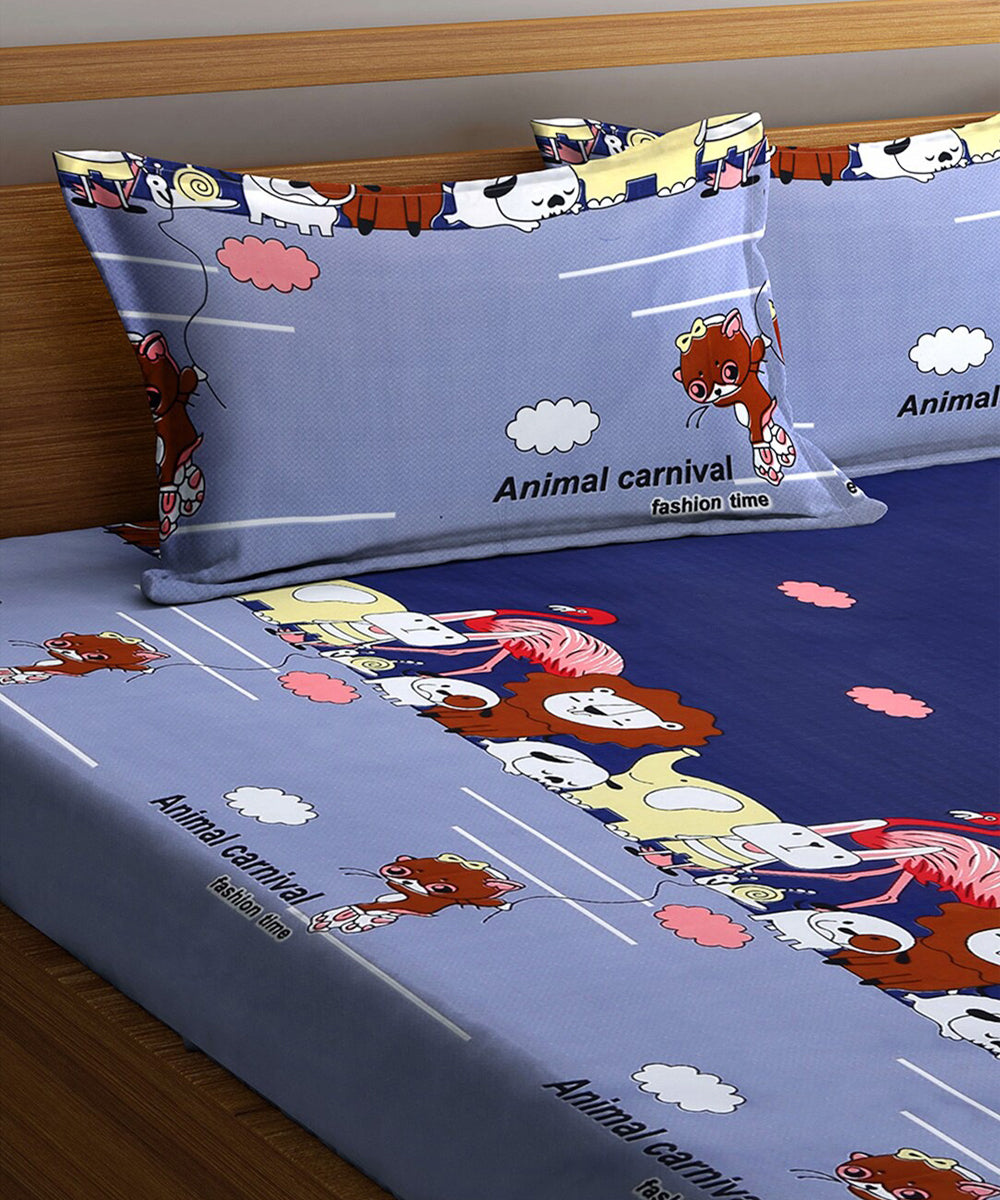 Animal Carnival Flat Double Bedsheet With 2 Pillow Cover