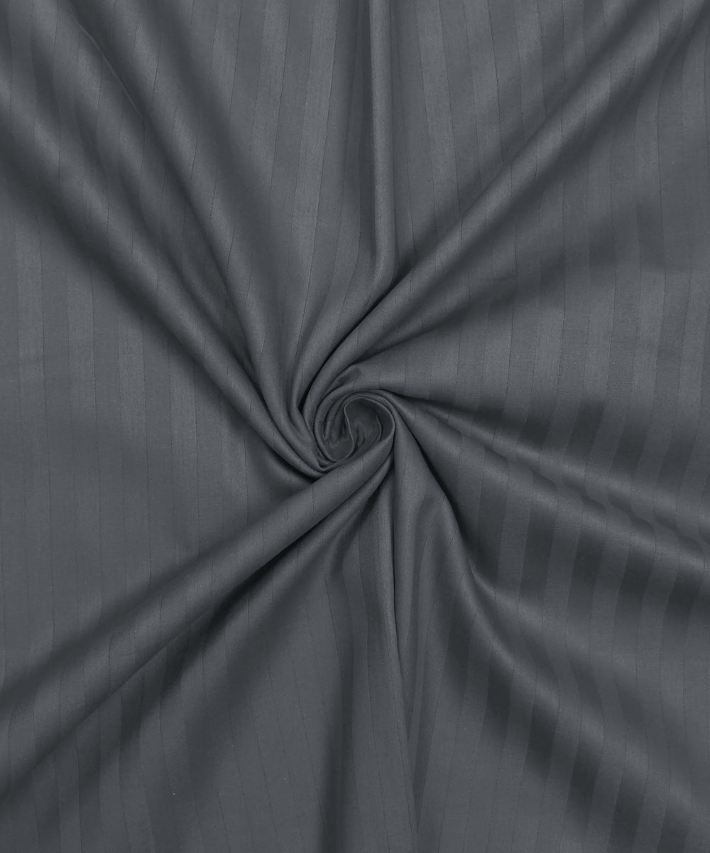 Grey Satin Stripe Flat Double Bedsheet With 2 Pillow Covers