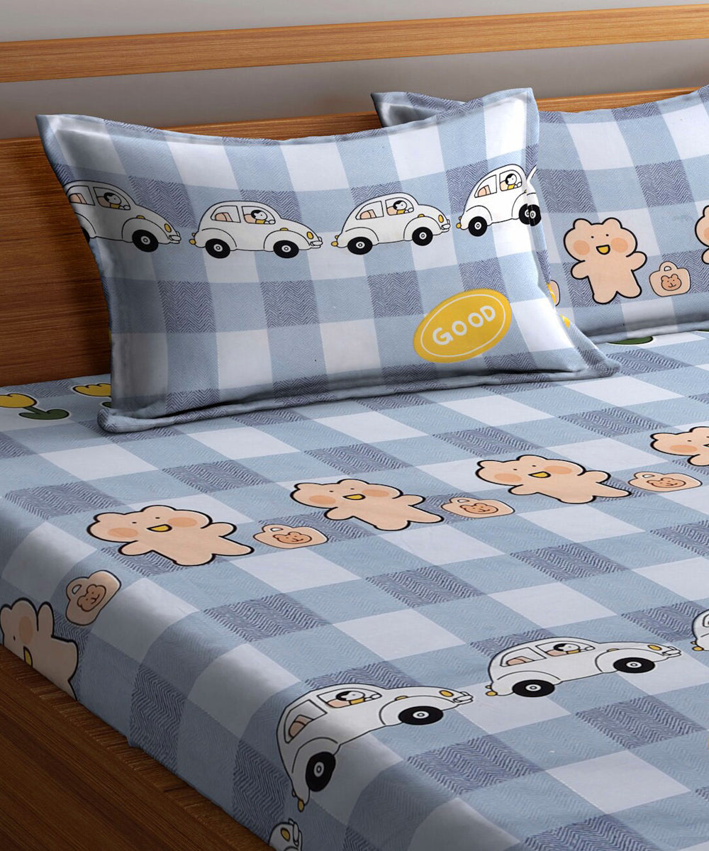 Cute Kids Flat Double Bedsheet With 2 Pillow Cover