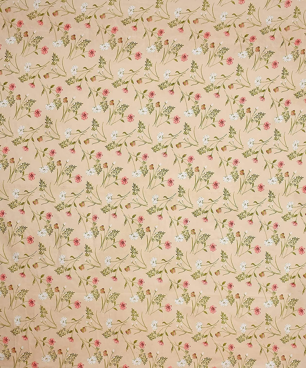 Cream Floral  Flat Double Bedsheet With 2 Pillow Covers