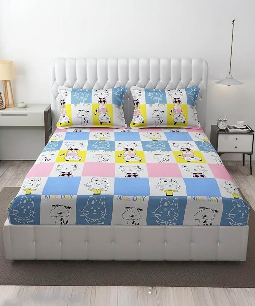 Furry Playmates Kids Flat Double Bedsheet With 2 Pillow Cover