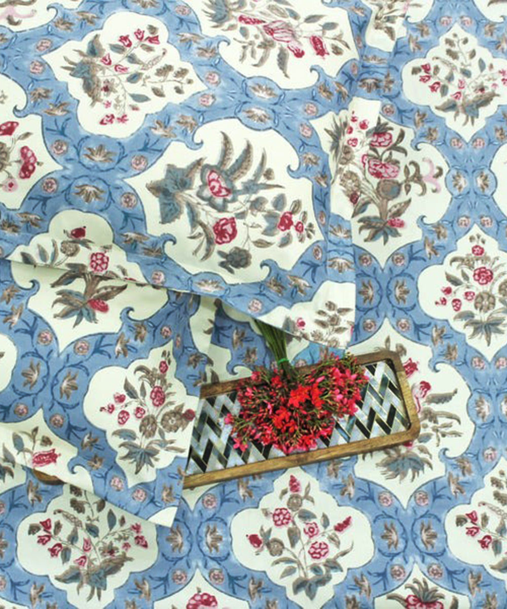 Blue Ethnic Flat Double Bedsheet With 2 Pillow Cover