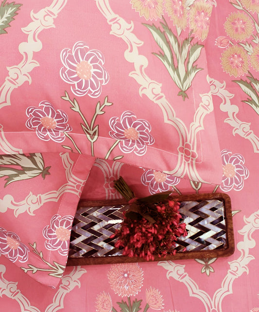 Coral Blossom Flat Double Bedsheet With 2 Pillow Covers