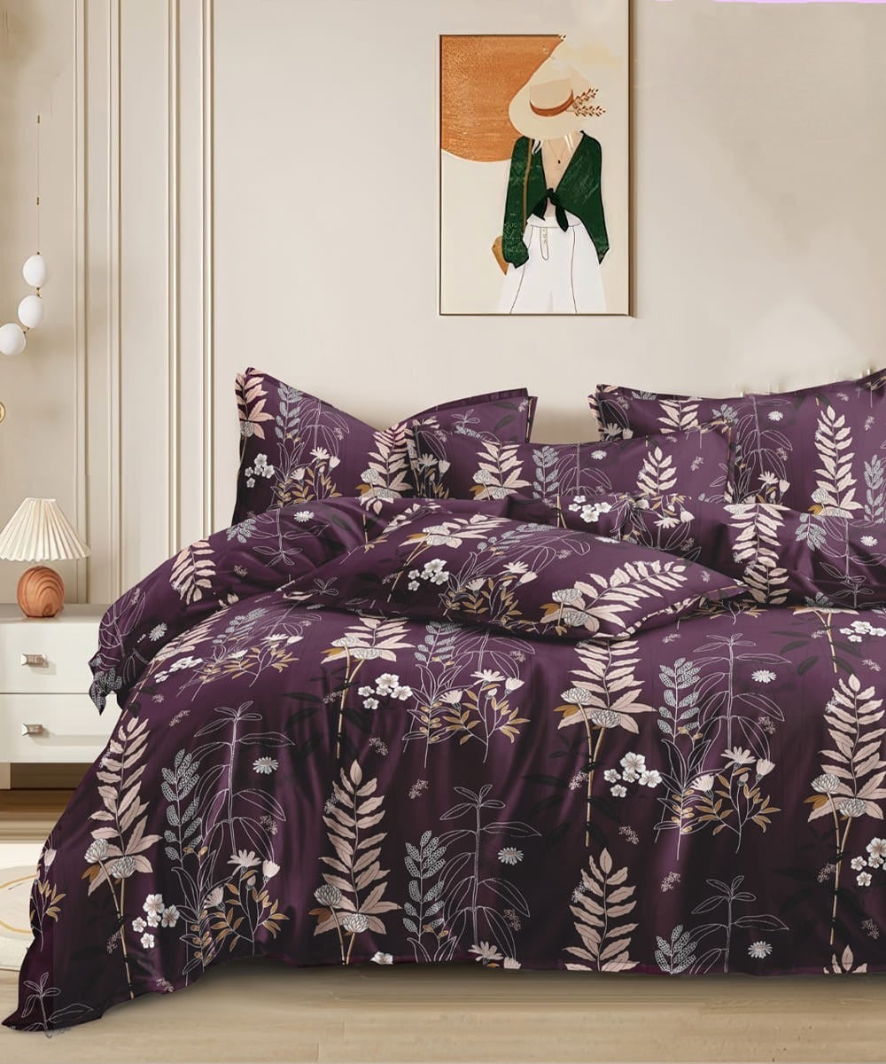 Twilight Flora Flat King Bedsheet With 2 Pillow Covers