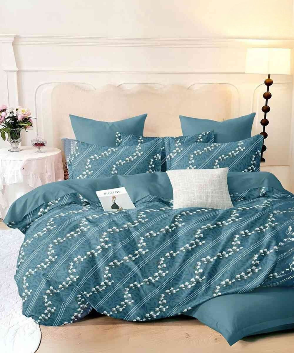 Blue Orchid Trail Flat King Bedsheet With 2 Pillow Covers