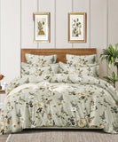 Grey Floral Flat King Bedsheet With 2 Pillow Covers