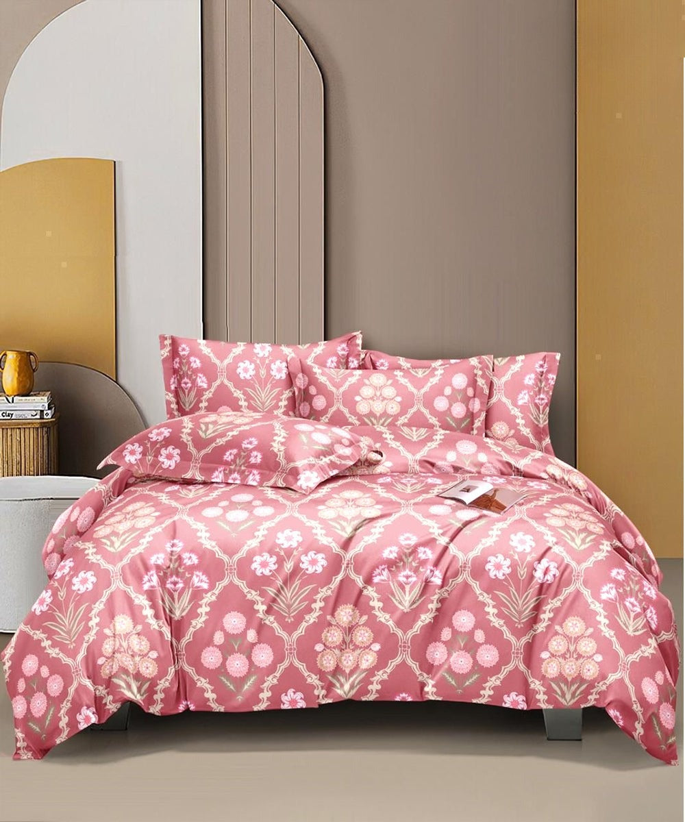 Coral Blossom Flat King Bedsheet With 2 Pillow Covers