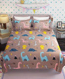 Dino Wonderland Flat King Bedsheet With 2 Pillow Cover