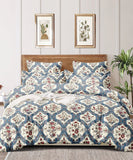 Blue Ethnic Flat Double Bedsheet With 2 Pillow Cover