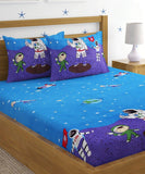 Space Kids Flat Double Bedsheet with 2 Pillow Covers