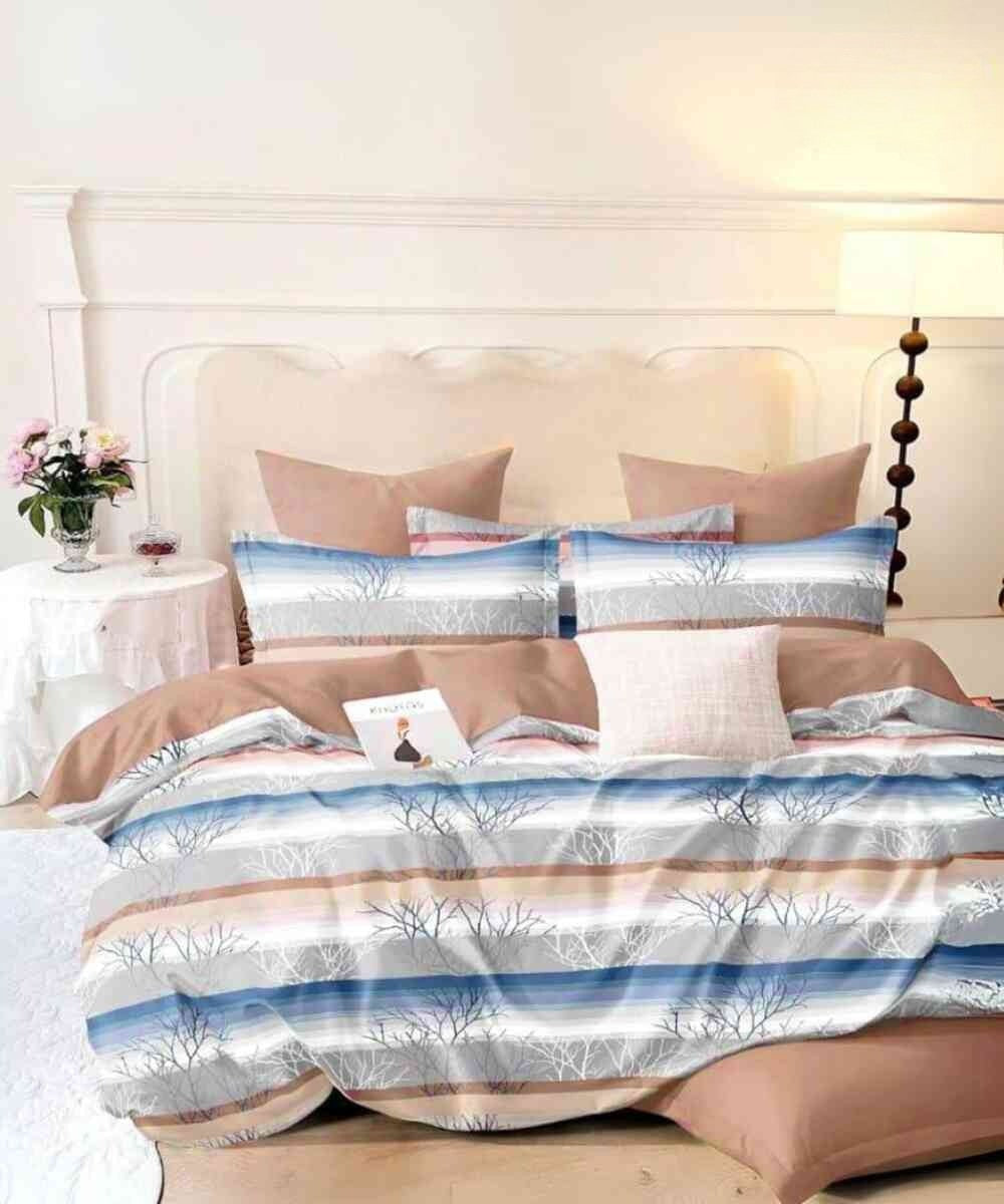 Frosted Stripes Flat Double Bedsheet With 2 Pillow Covers