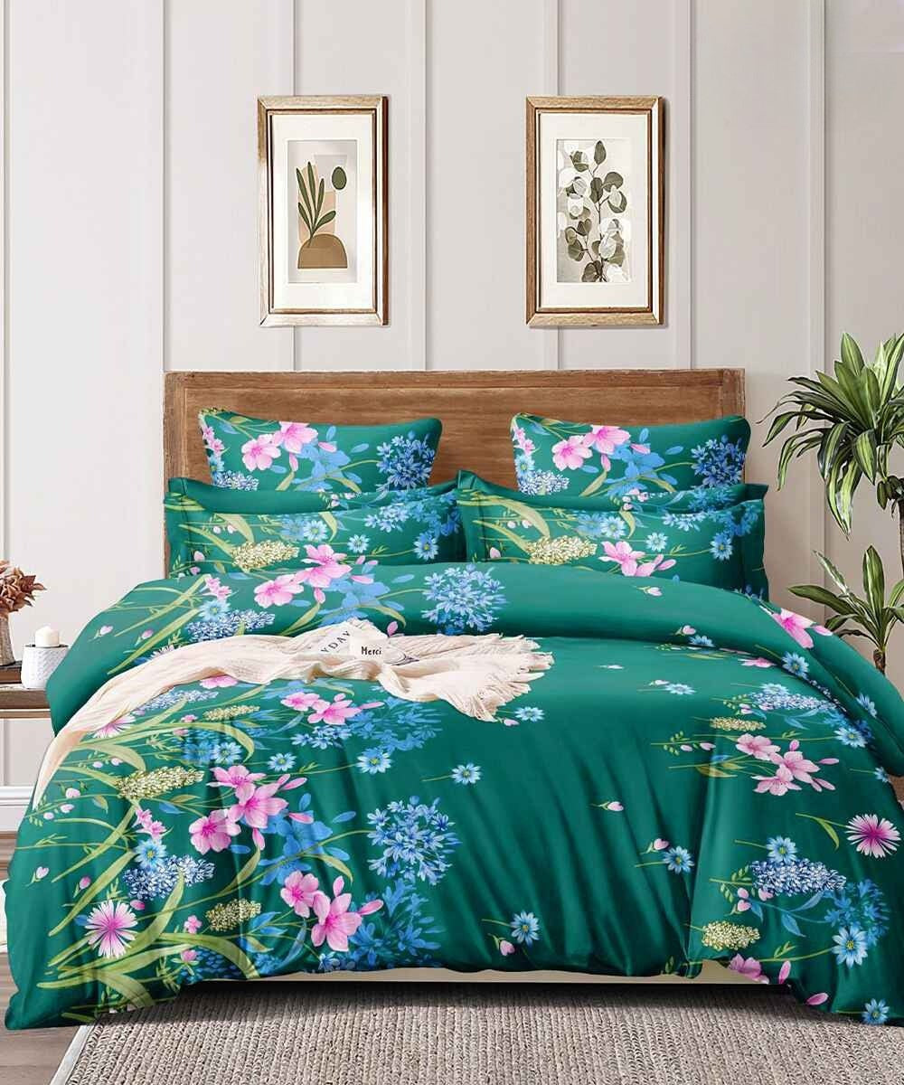 Evergreen Floral Charm Flat King Bedsheet With 2 Pillow Covers