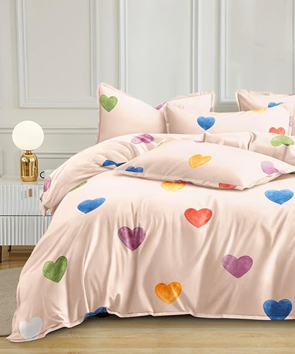 Rainbow Heartbeats Flat King Bedsheet With 2 Pillow Covers