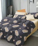 Dark Grey Leaves Flat King Bedsheet With 2 Pillow Covers