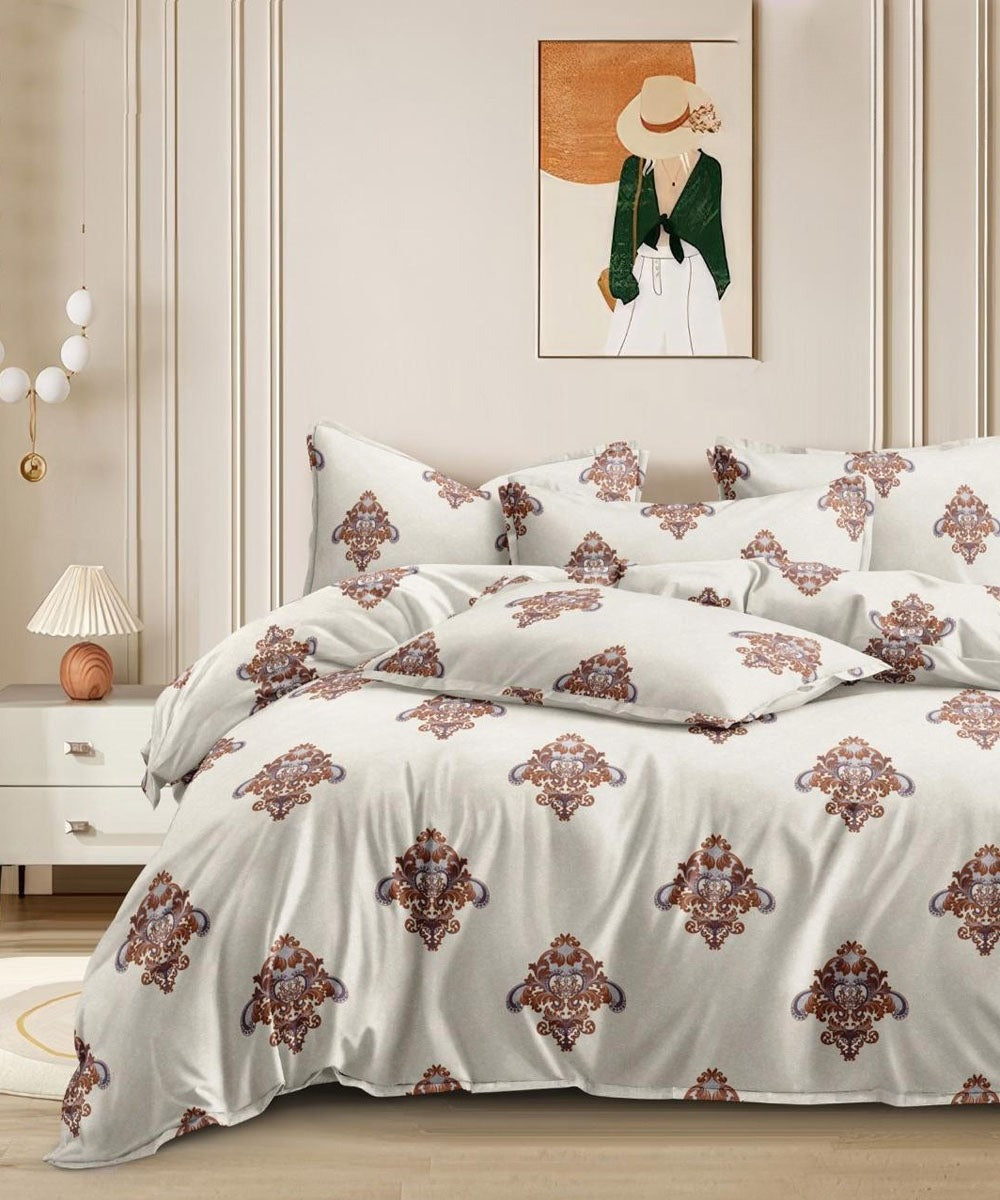 Ivory Royal Charm Flat Double Bedsheet With 2 Pillow Covers