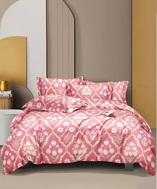 Coral Blossom Flat Double Bedsheet With 2 Pillow Covers