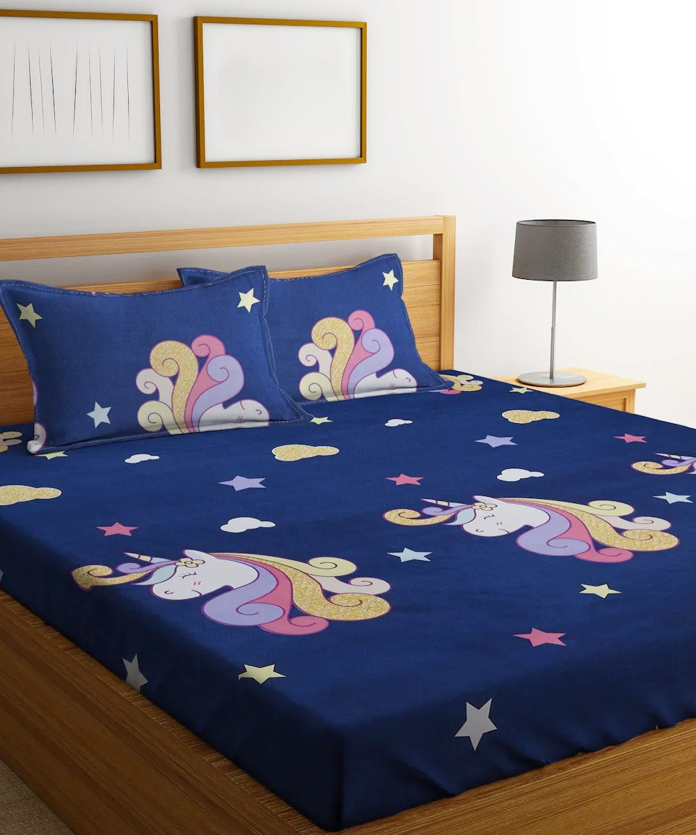 Magical Unicorn Kids Flat King Bedsheet with 2 Pillow Covers