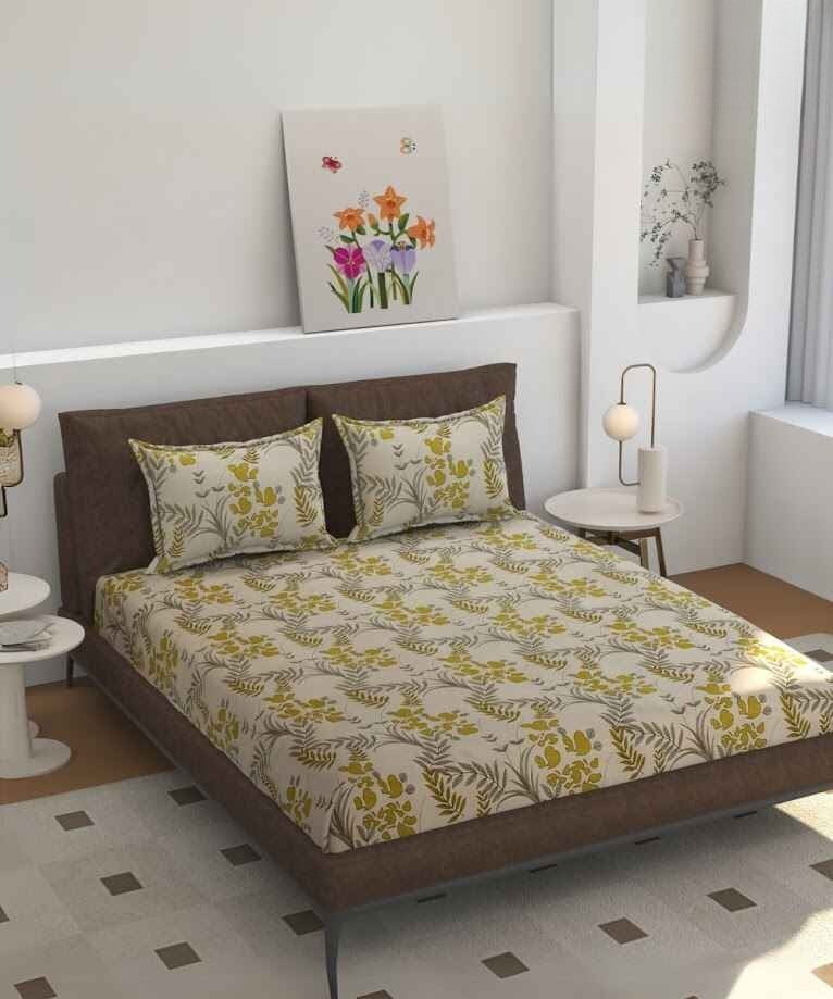 Sunlit Ferns Flat Double Bedsheet With 2 Pillow Covers