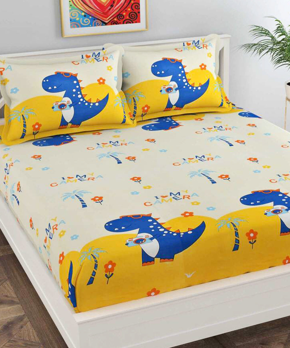 Fun With Dino Kids Flat King Bedsheet with 2 Pillow Covers