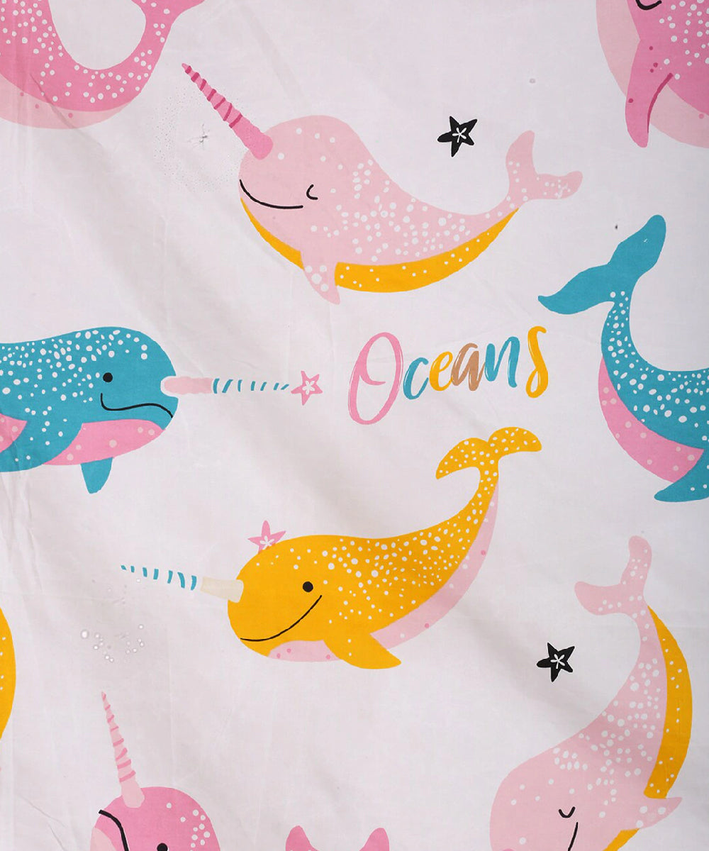 Ocean Fantasy Kids Flat Double Bedsheet with 2 Pillow Covers
