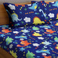 Blue Dinasaur Kids Flat Double Bedsheet with 2 Pillow Covers
