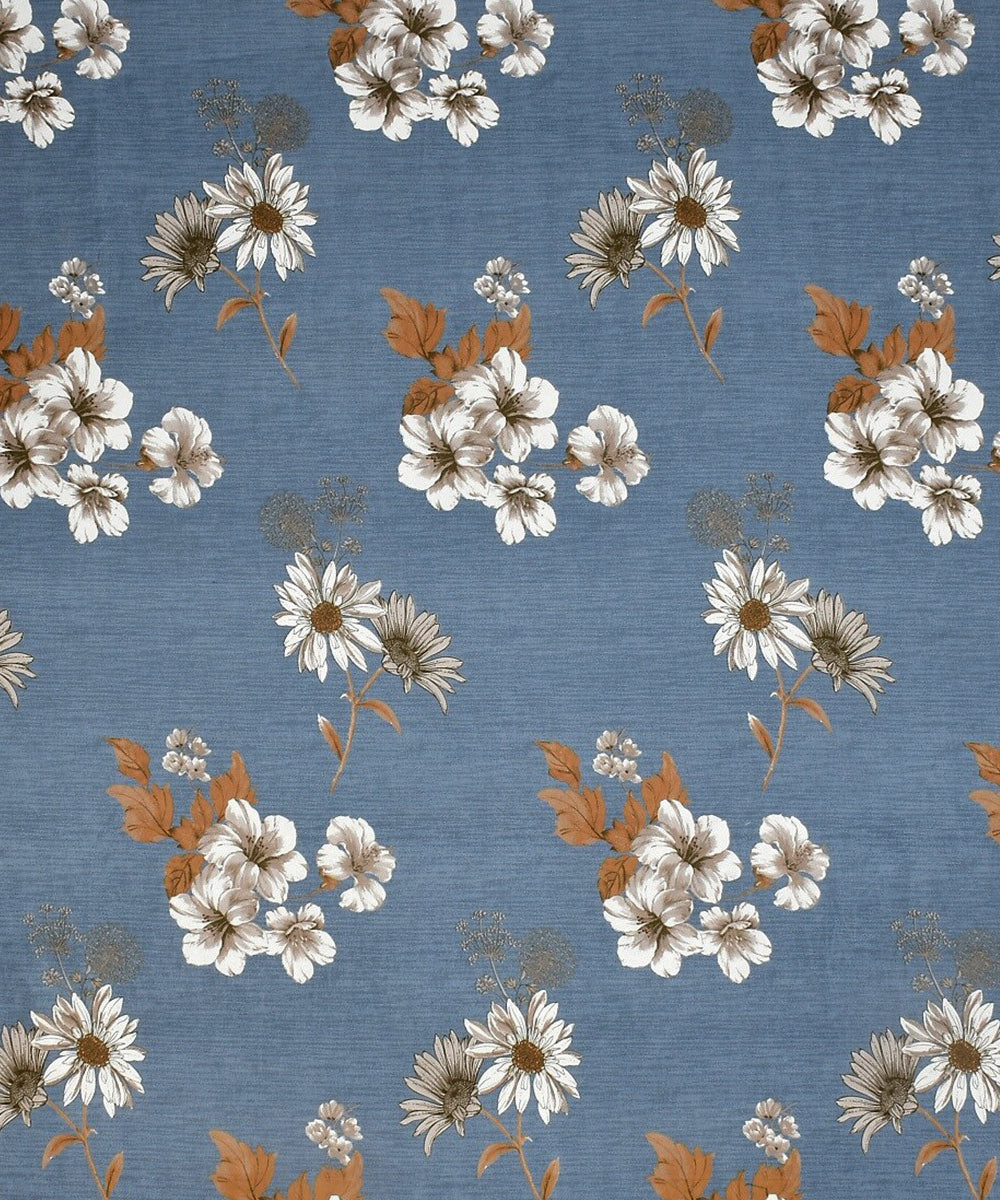 Blueish Grey Floral Bedsheet With 2 Pillow Cover