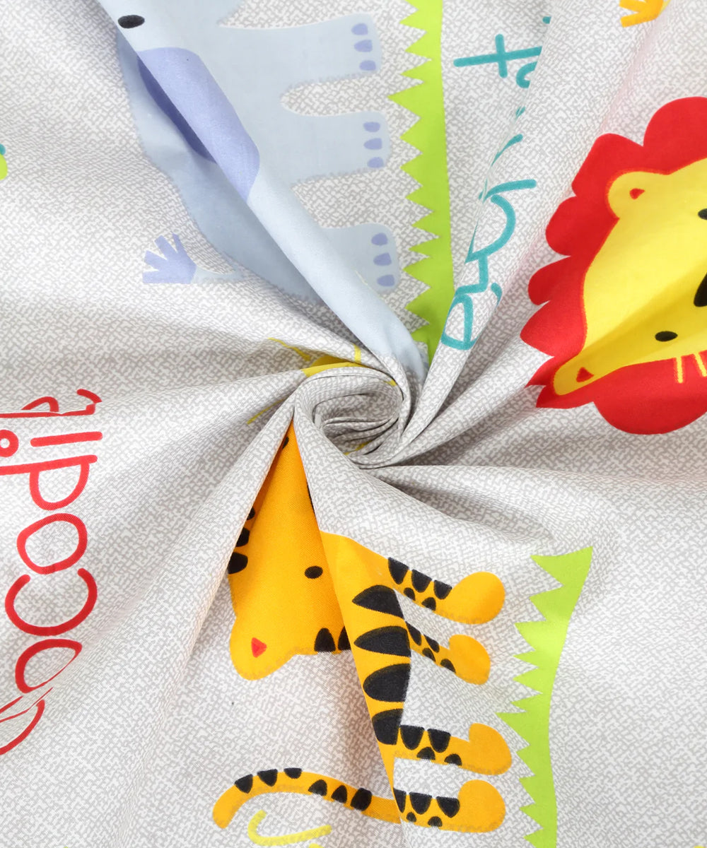 Jungle Safari Kids Flat Double Bedsheet with 2 Pillow Covers