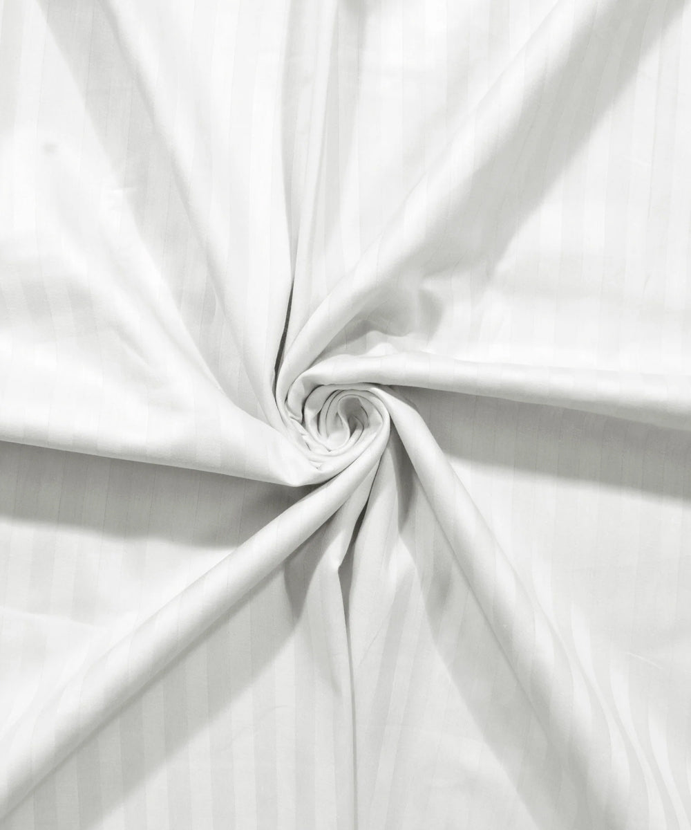 White Satin Stripe Flat Double Bedsheet With 2 Pillow Covers