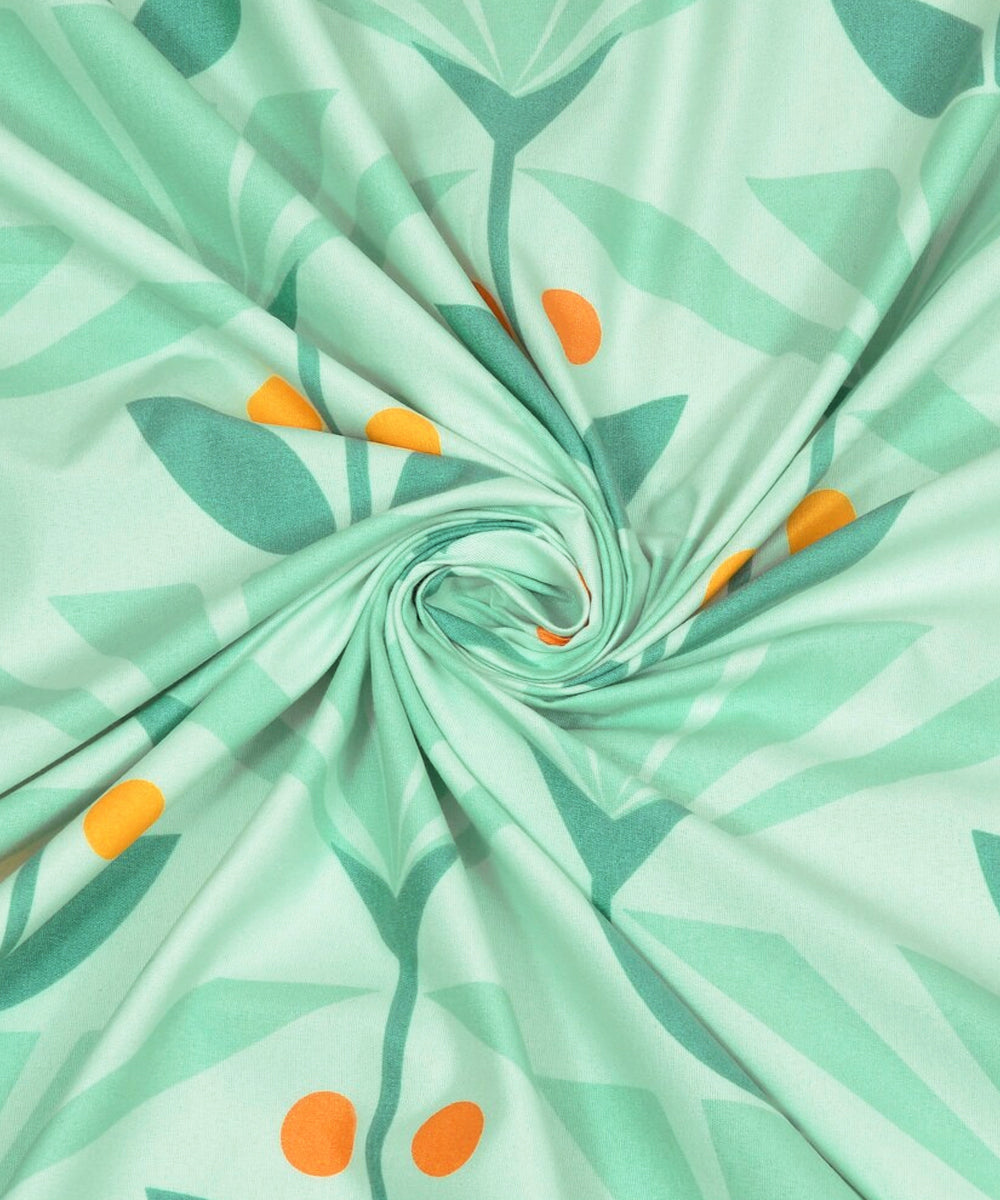 Green Floral Double Bedsheet With 2 Pillow Cover