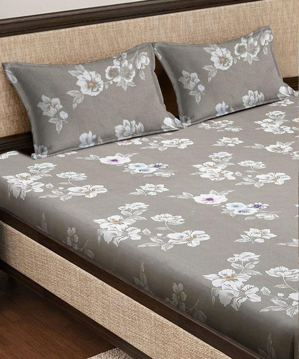 Smoky Blossom Flat Double Bedsheet With 2 Pillow Covers