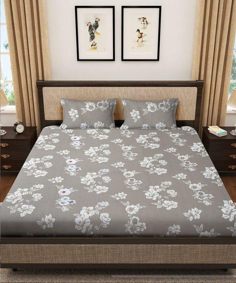 Smoky Blossom Flat Double Bedsheet With 2 Pillow Covers