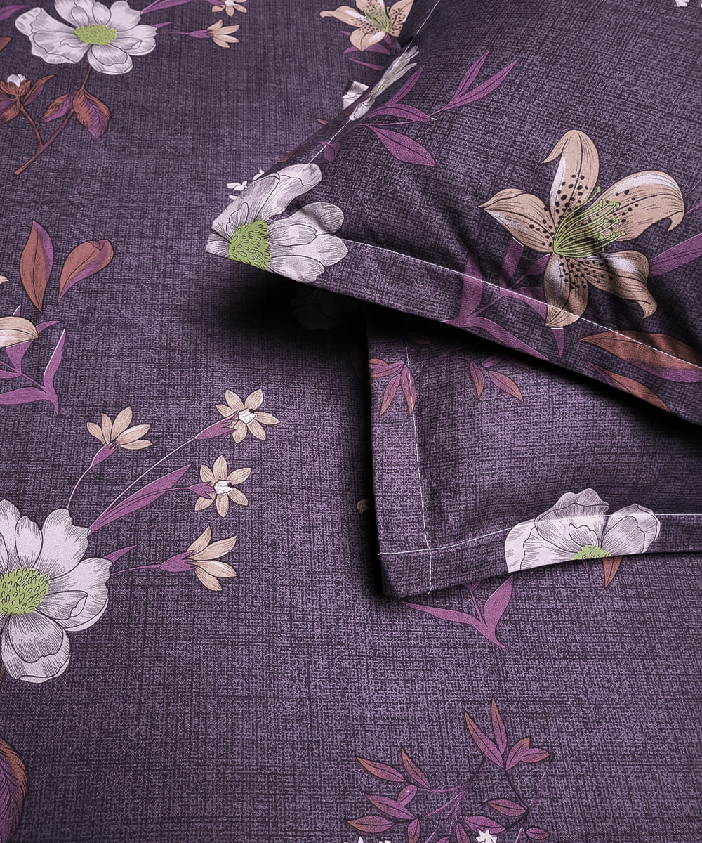 Midnight Blossom Flat Double Bedsheet With 2 Pillow Covers