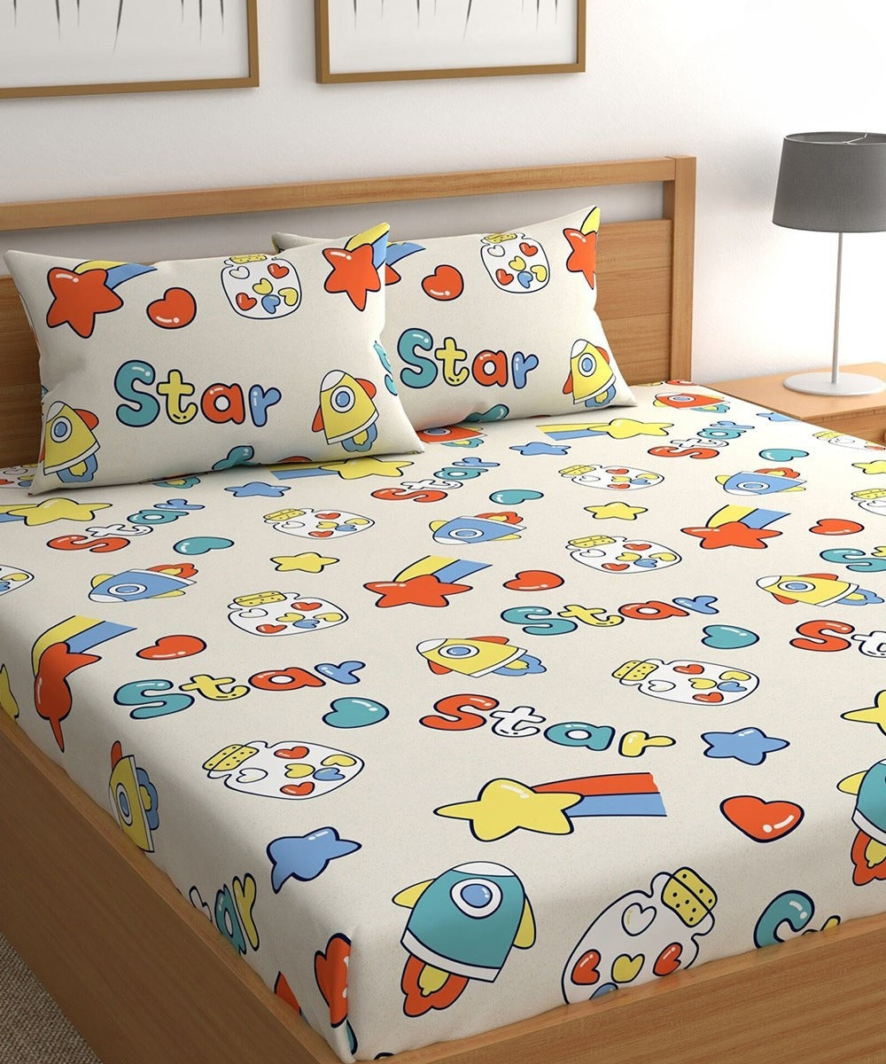 Star Kids Flat King Bedsheet With 2 Pillow Cover