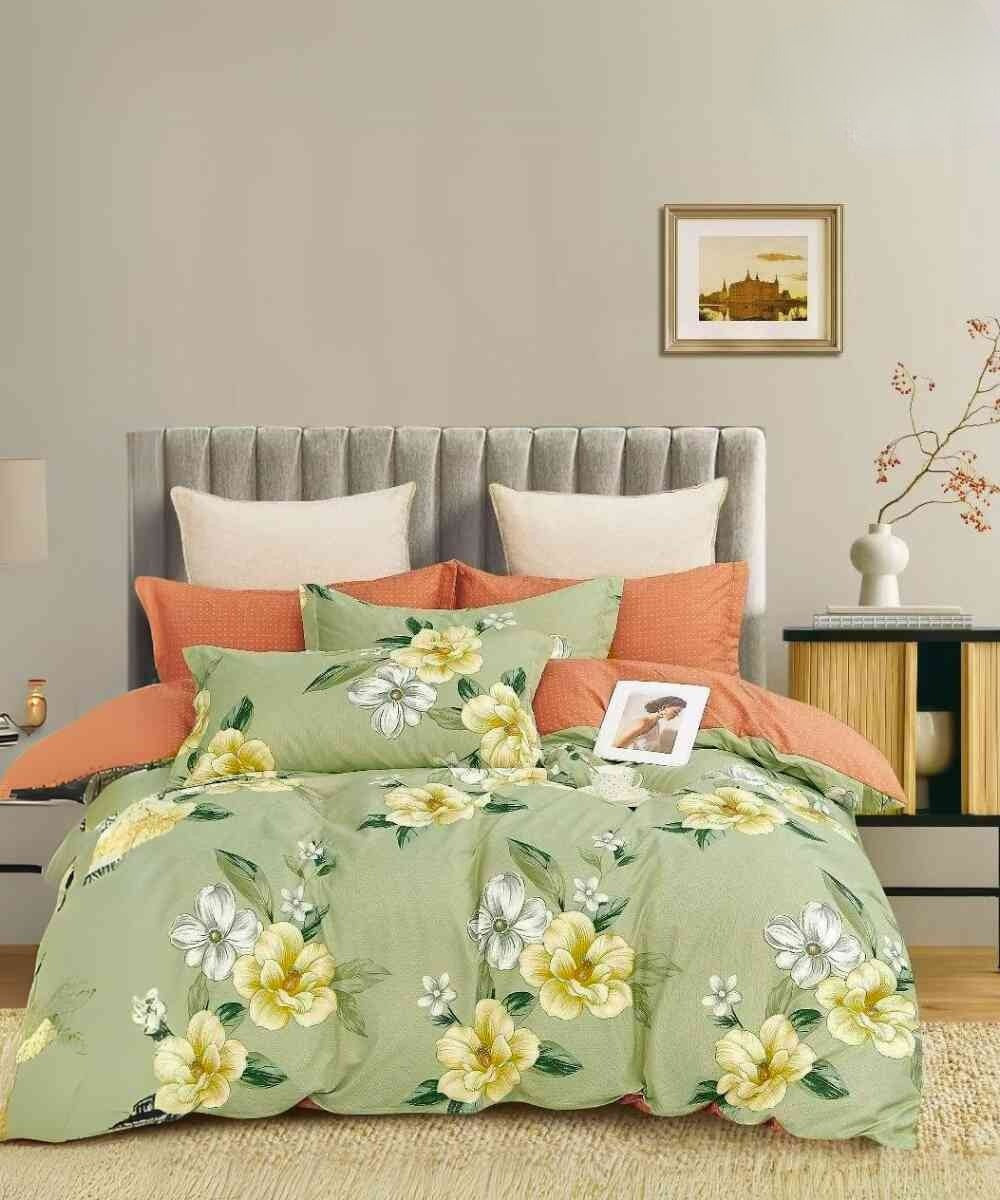 Green Whisper Flat Double Bedsheet With 2 Pillow Covers