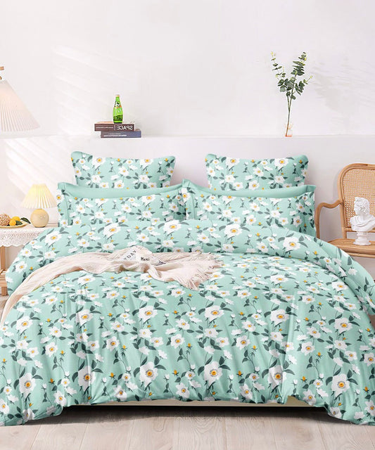 Green Blossom Flat King Bedsheet With 2 Pillow Cover
