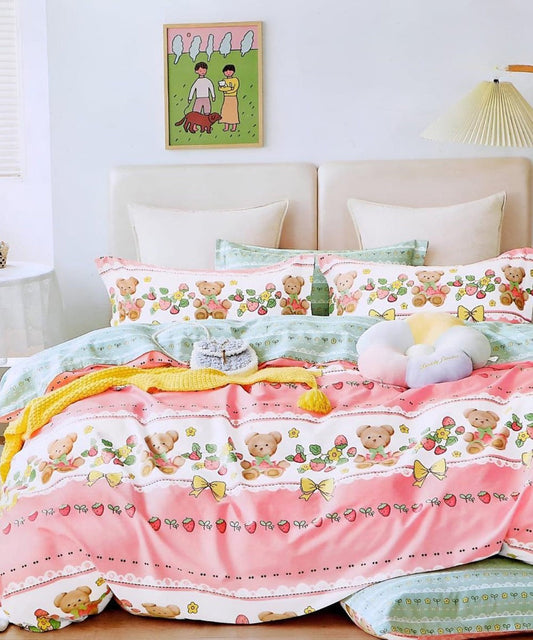 Teddy Blossom Flat Double Bedsheet With 2 Pillow Cover
