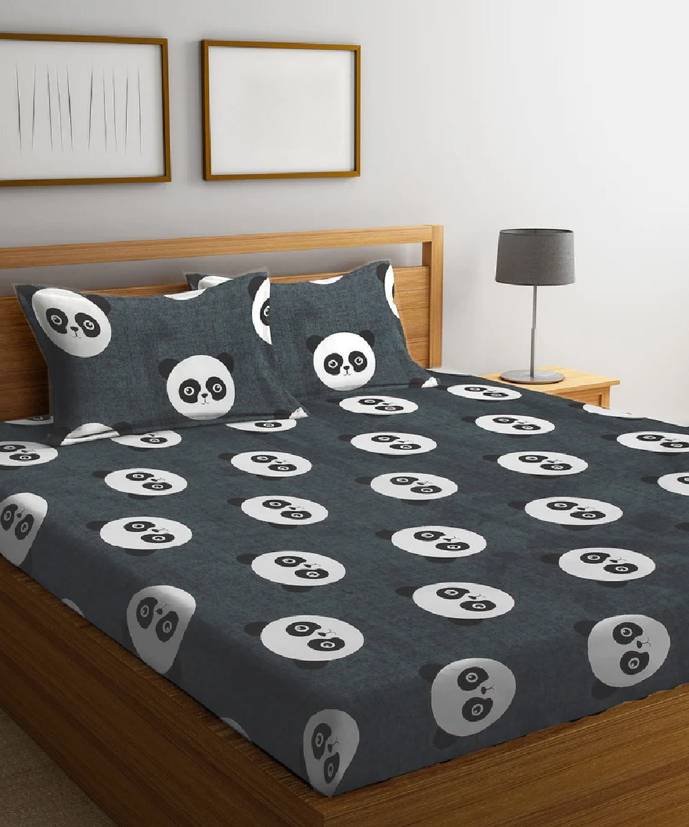 Panda Playtime Flat King Bedsheet With 2 Pillow Cover