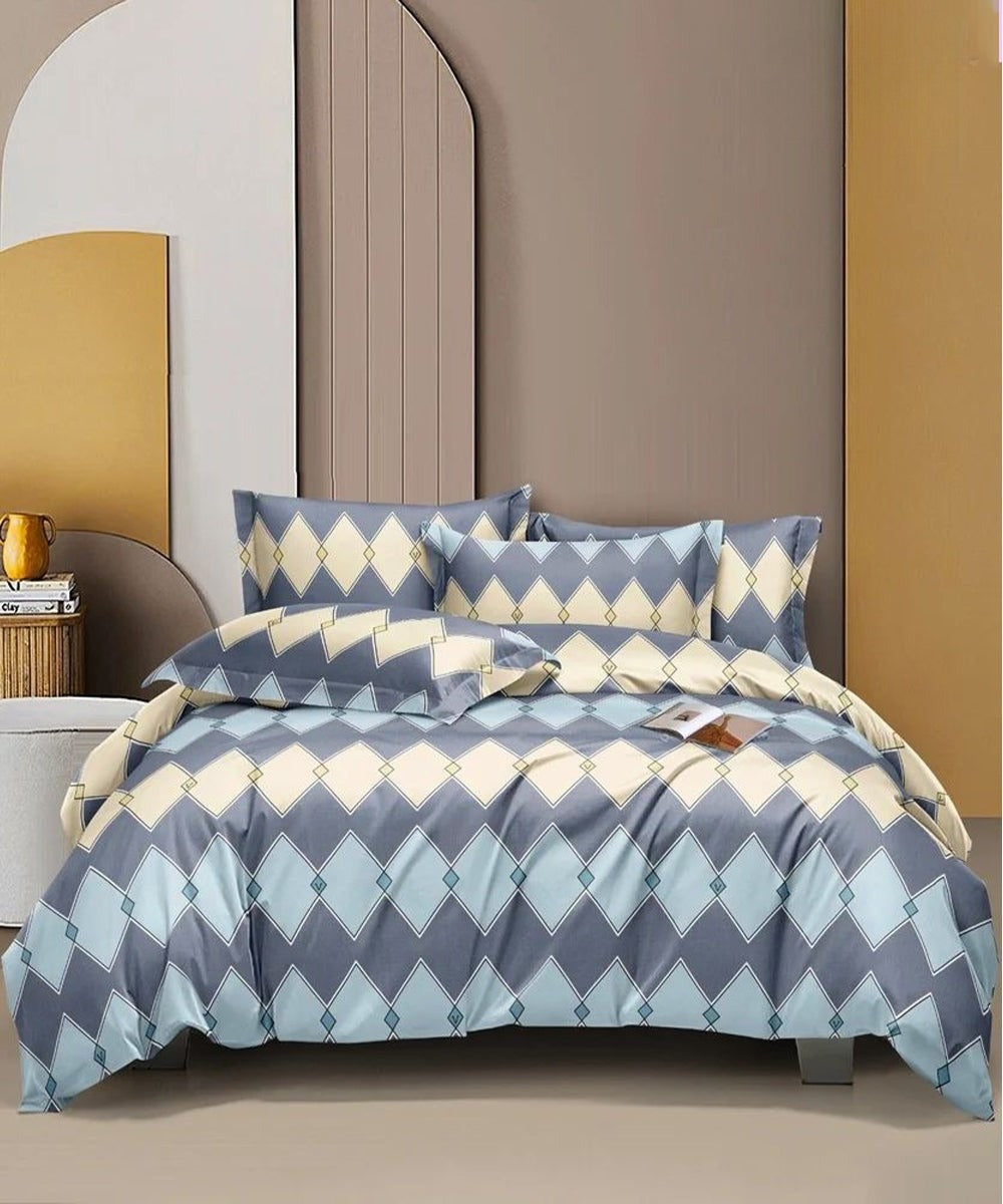 Multi Rhombus Flat King Bedsheet With 2 Pillow Covers