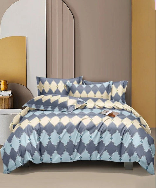 Multi Rhombus Flat King Bedsheet With 2 Pillow Covers