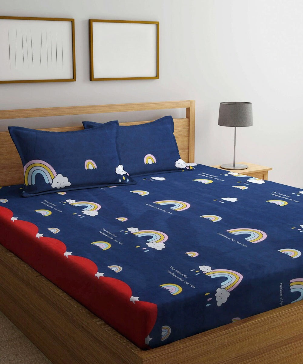 Rainbow Night Scape Kids Flat King Bedsheet with 2 Pillow Covers