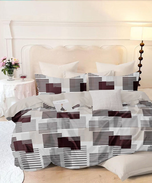 Multicolor Abstract Flat Double Bedsheet with 2 Pillow Covers