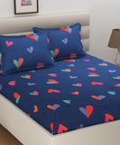 Blue Hearts Flat Double Bedsheet With 2 Pillow Cover