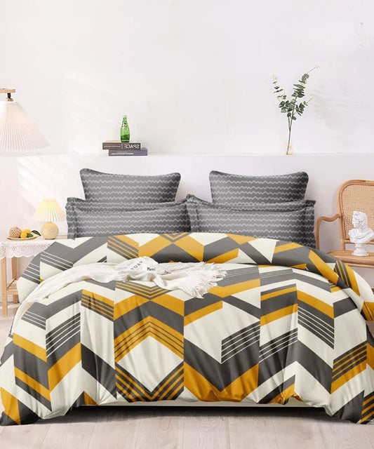 Multicolor Geometric Flat Double Bedsheet With 2 Pillow Cover