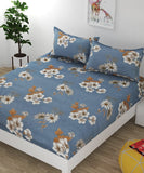Blueish Grey Floral Bedsheet With 2 Pillow Cover