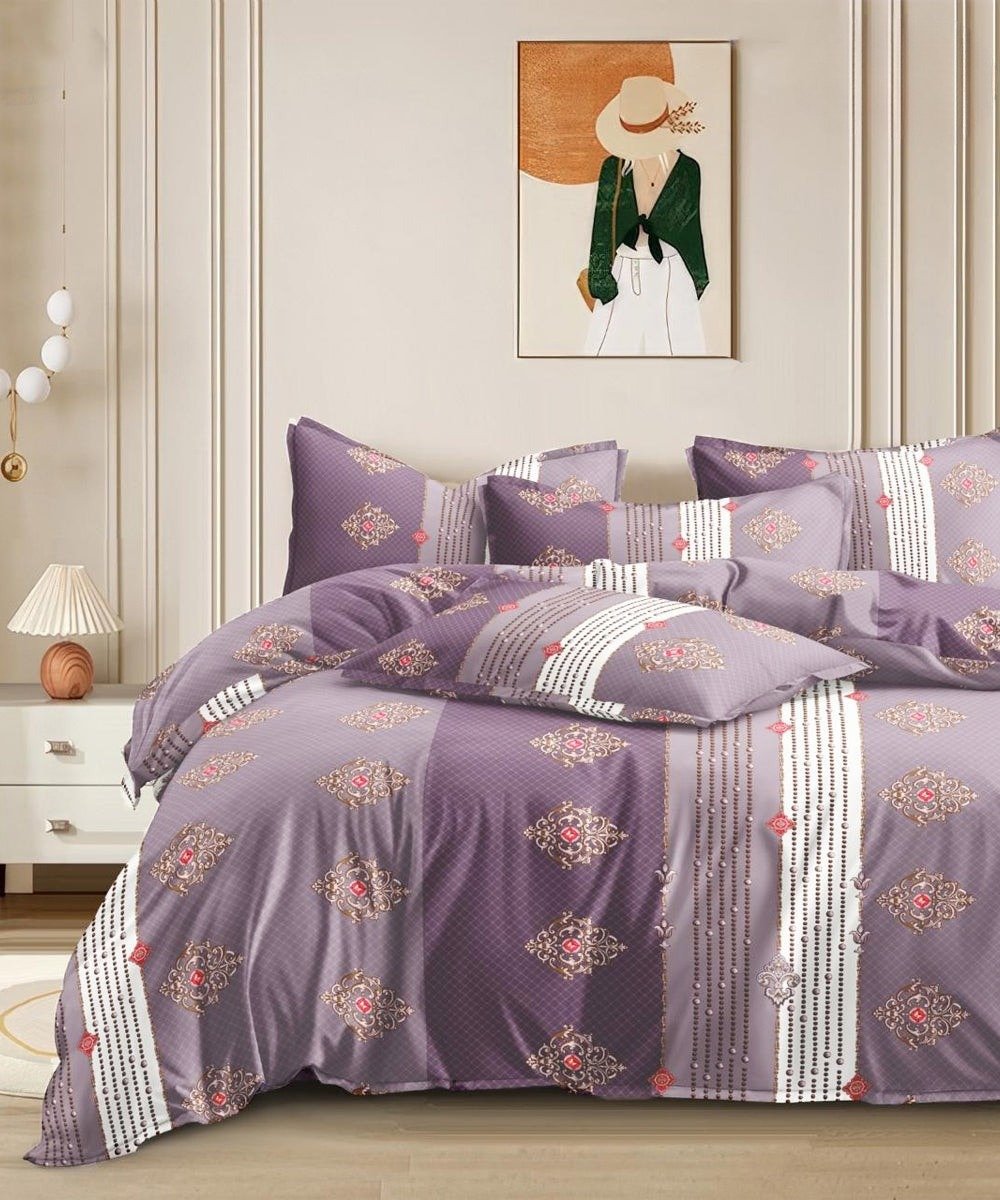 Vintage Plum Harmony Flat King Bedsheet With 2 Pillow Covers