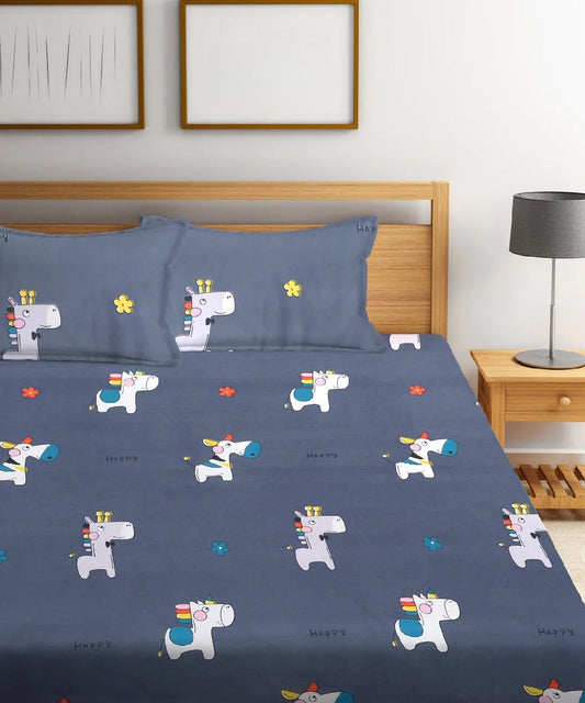 Cute Kids Flat Double Bedsheet With 2 Pillow Cover