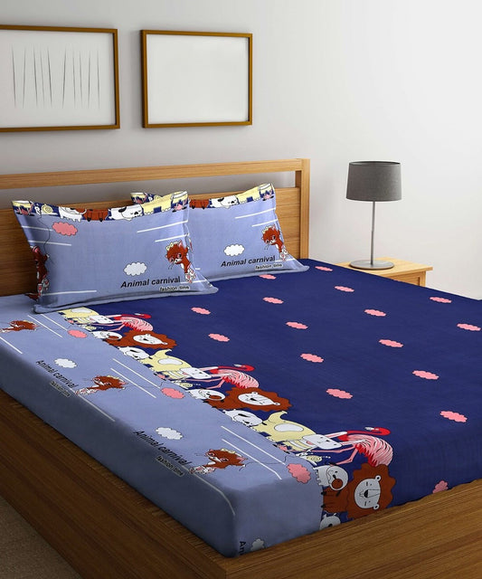 Animal Carnival Flat Double Bedsheet With 2 Pillow Cover