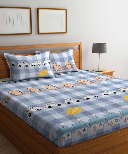 Cute Kids Flat King Bedsheet With 2 Pillow Cover