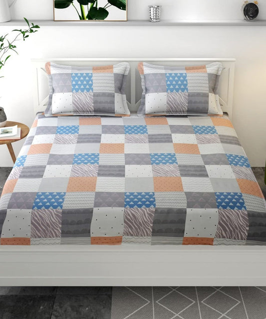 Geometric Flat King Bedsheet With 2 Pillow Covers